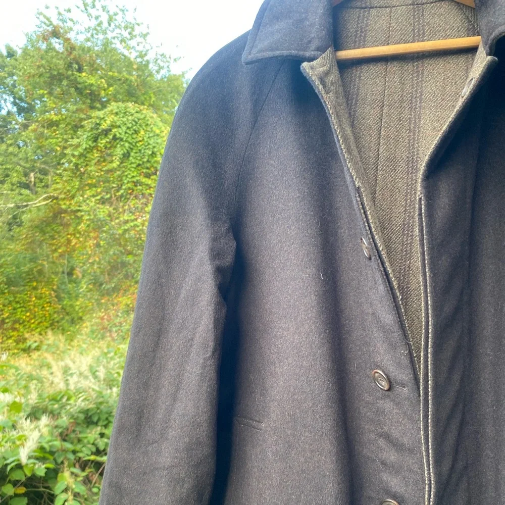 Chrysalis England Reversible Tweed Melton Wool Green Brown Check Overcoat 40 - Picture 10 of 14